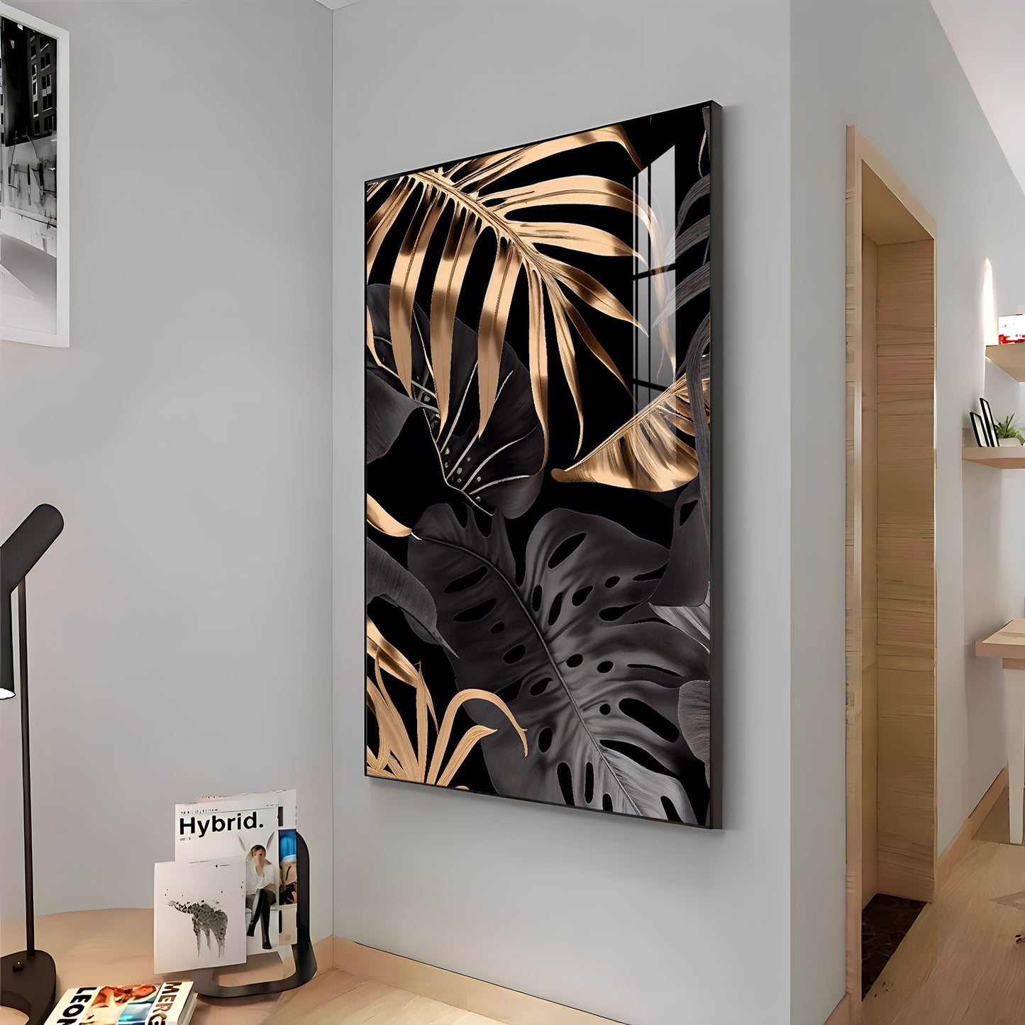 LuxeLeaf Glass Finish Vertical Wall Art