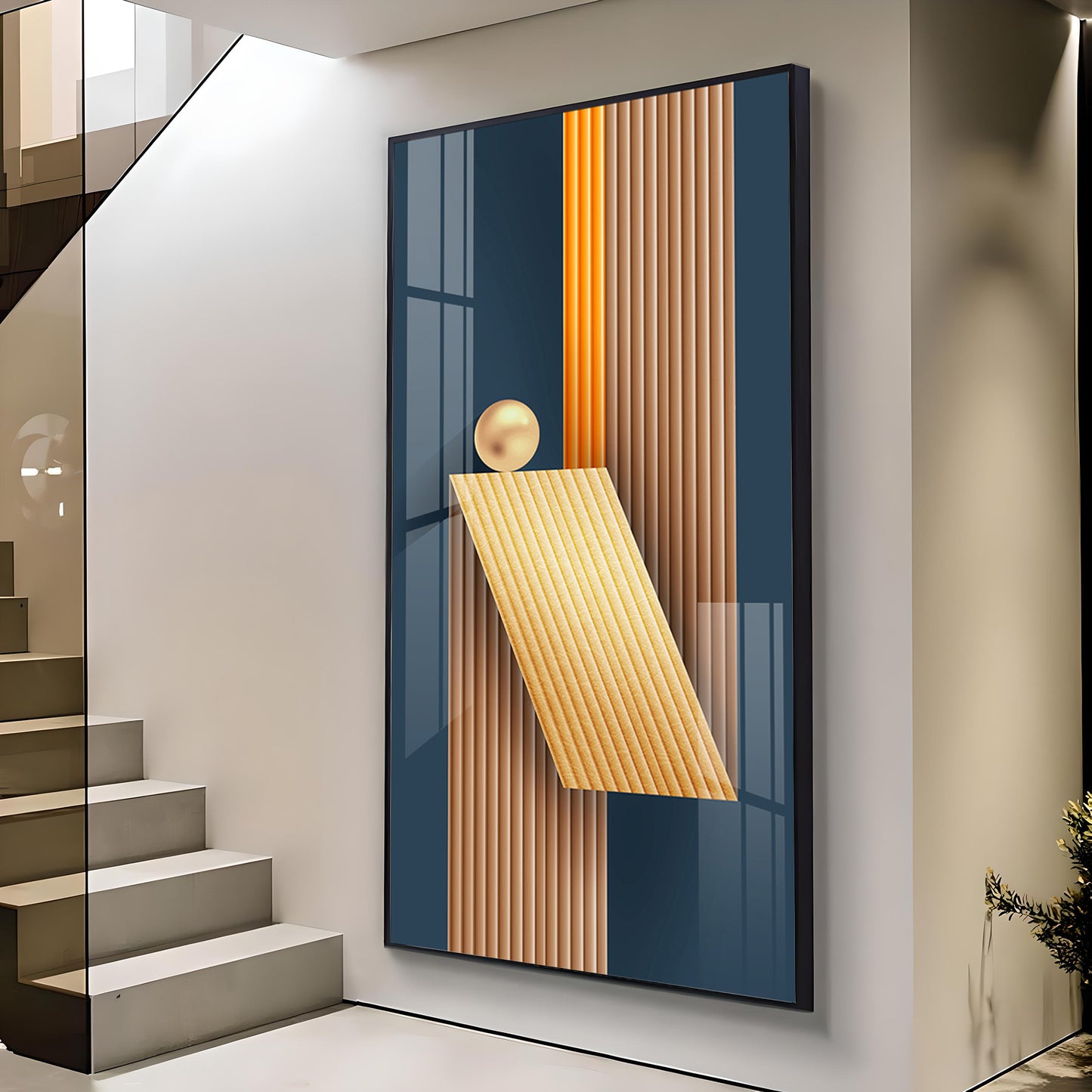 Unfold Abstraction Glass Finish Vertical Wall Art