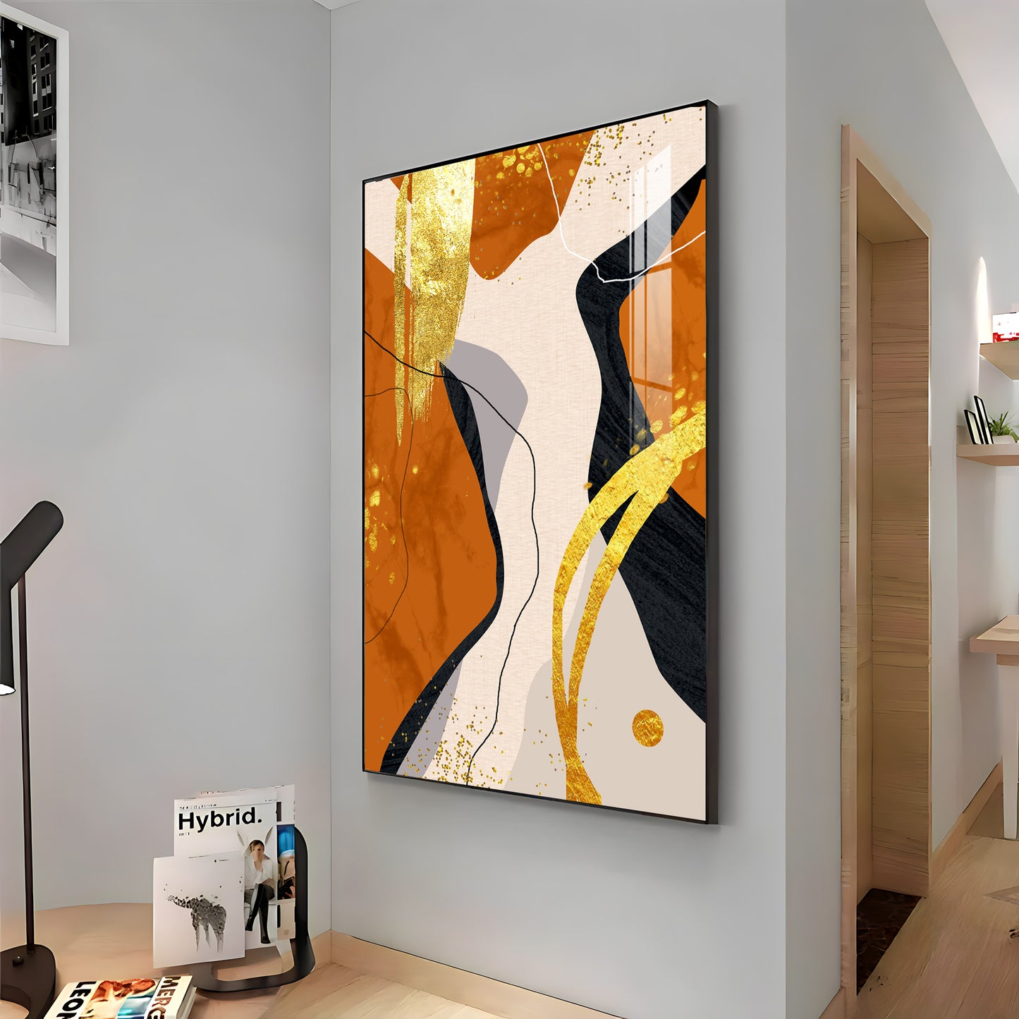 Chic Abstraction Glass Finish Vertical Wall Art