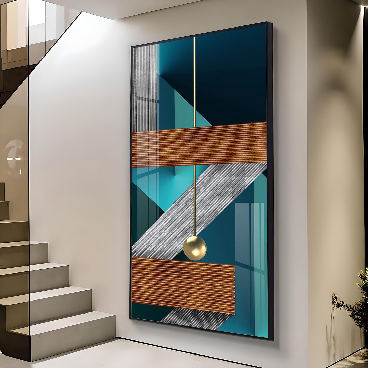 Z Abstraction Glass Finish Vertical Wall Art