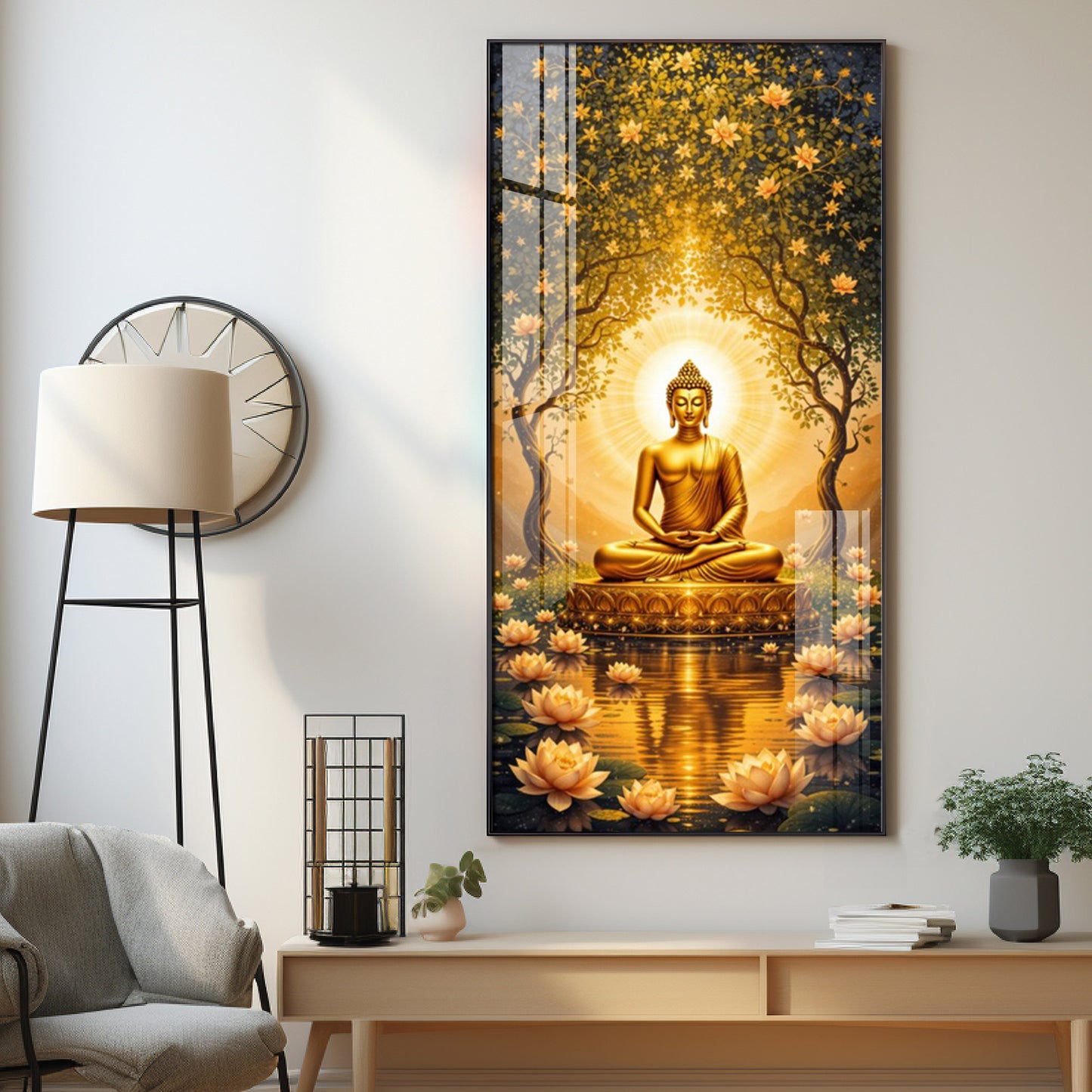Budha's Aura Enligtning Glass Finish Vertical Wall Art