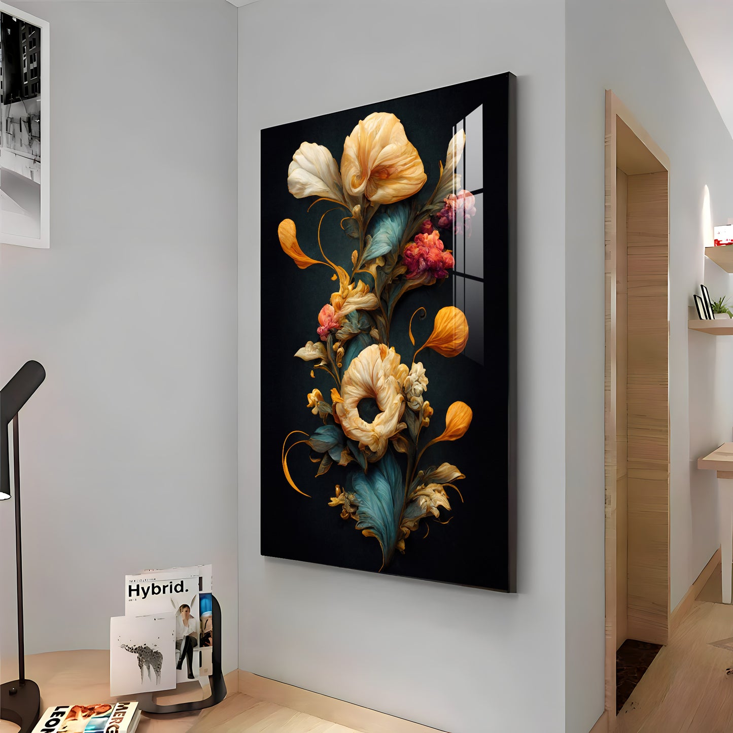Floral Serenity Glass Finishh Vertical Wall Art