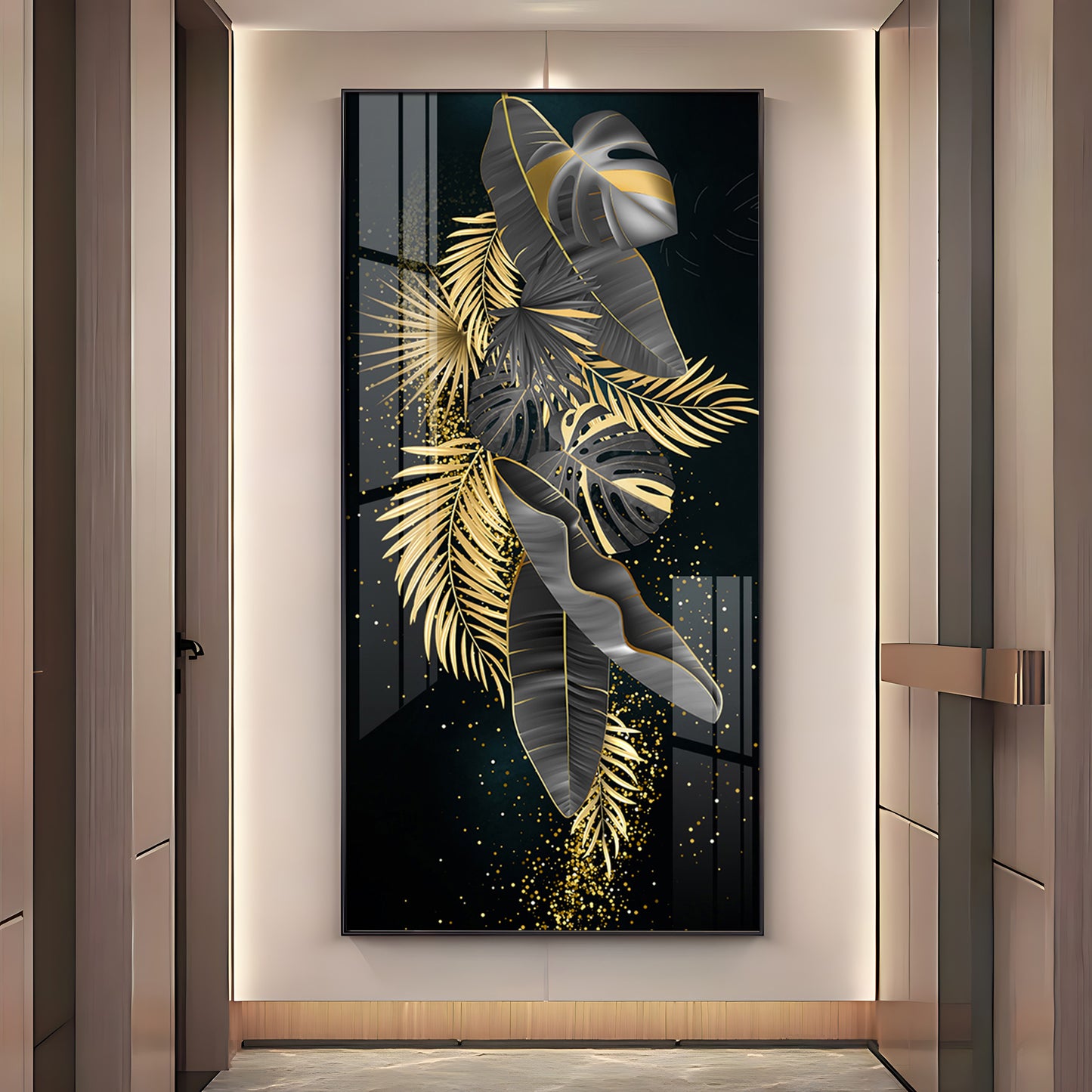Opulent Avian Glass Finish Vertical Wall Art