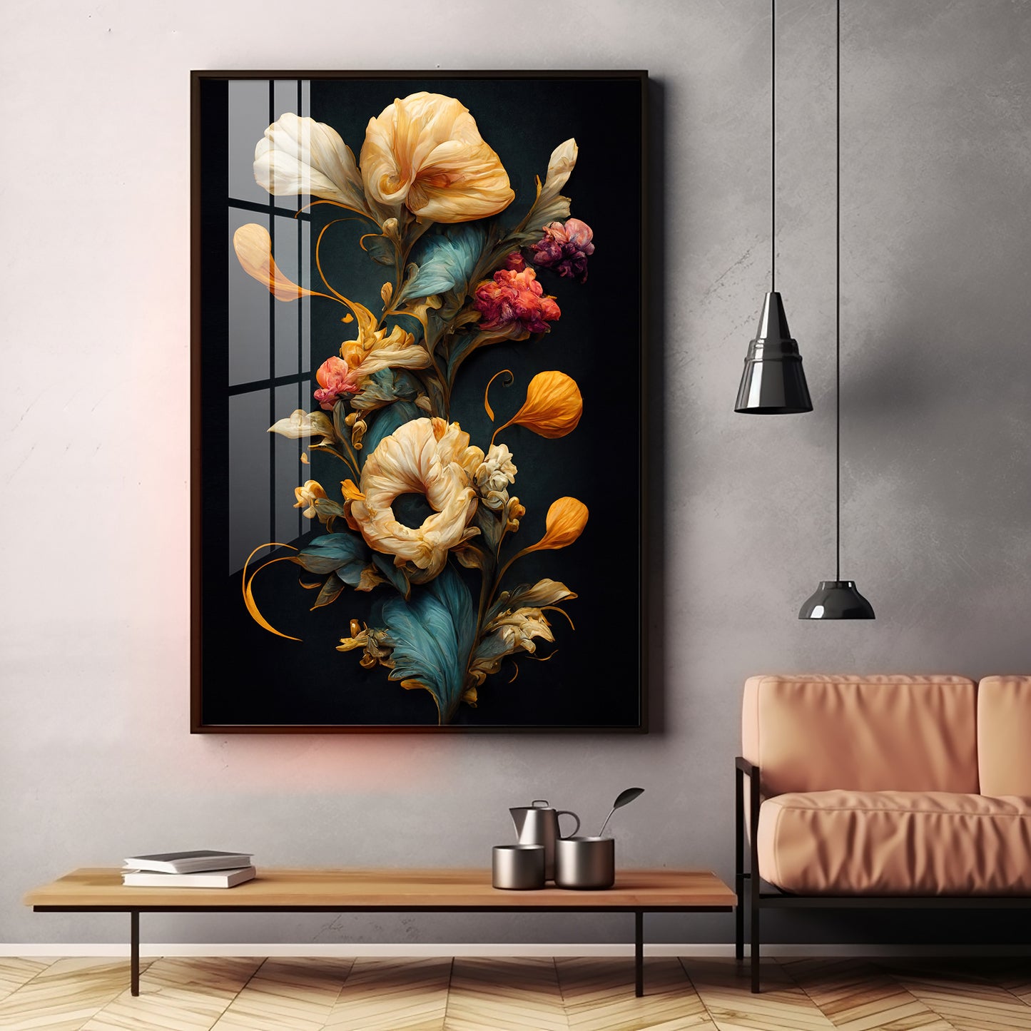 Floral Serenity Glass Finishh Vertical Wall Art