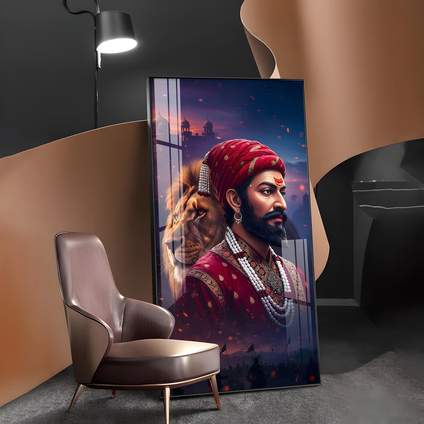 Real Warrior Chhatrapati Sambhaji Maharaj Glass Finish Vertical Wall Art