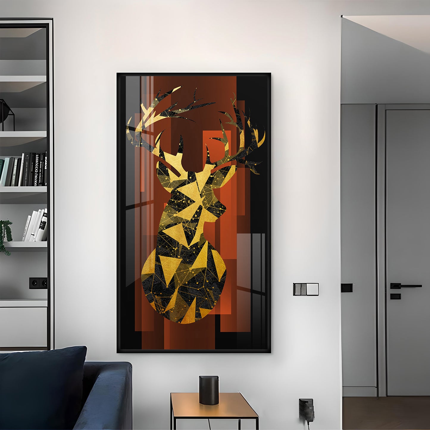 Abstract Deer Portrait Glass Finish Vertical Wall Art