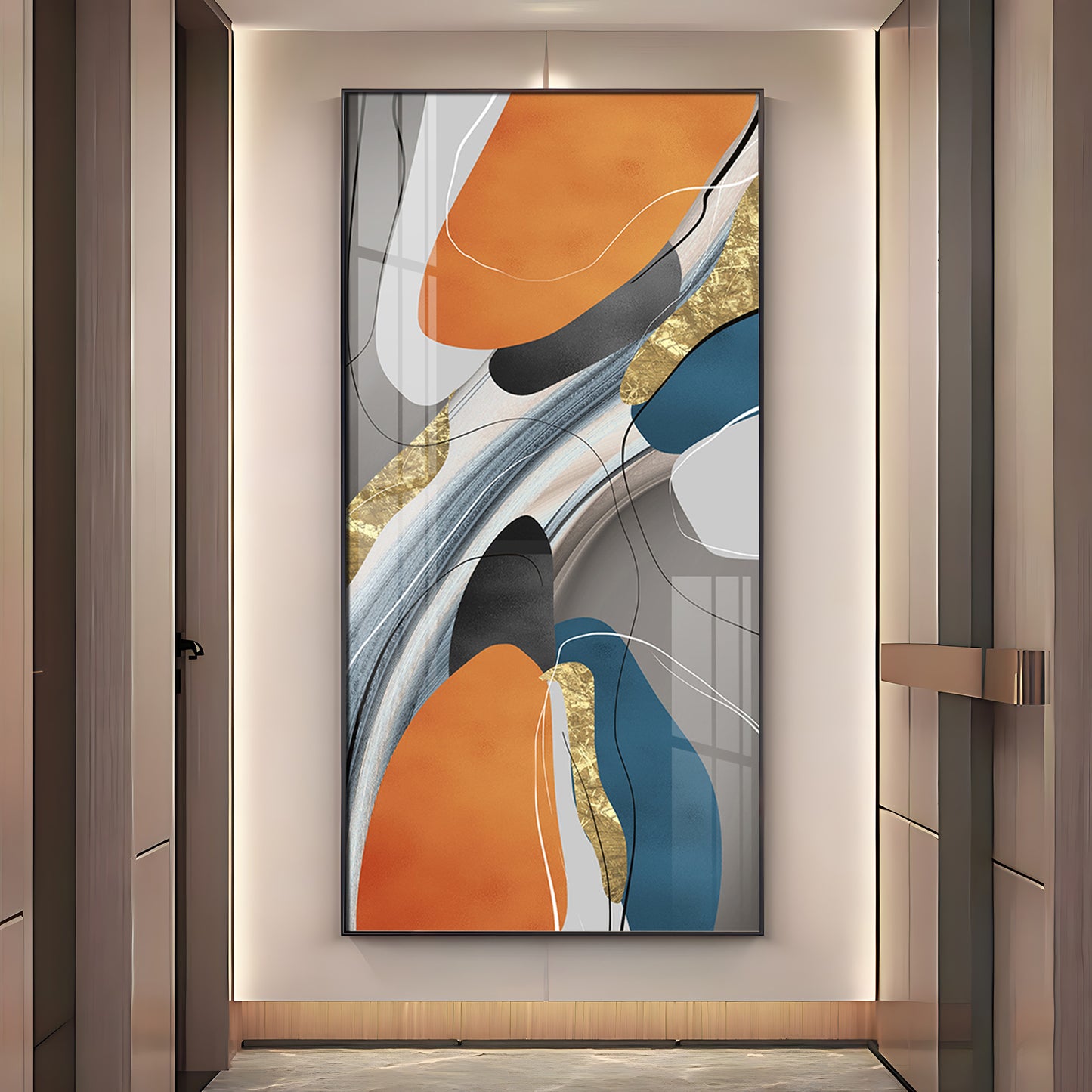 Vivid Abstraction Glass Finish Vertical Wall Art