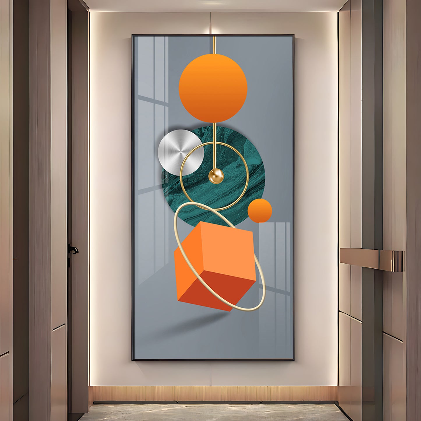 Orange Cube Glass Finish Vertical Wall Art