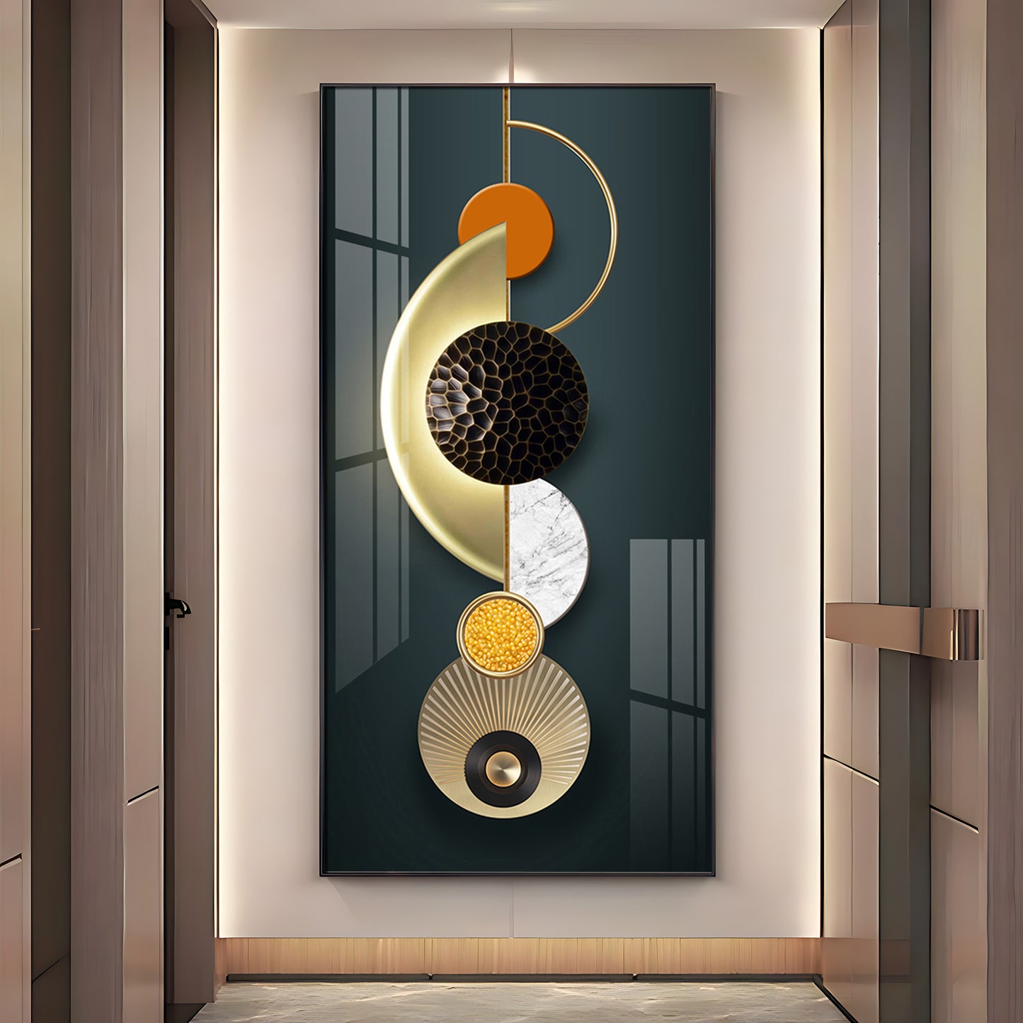 Hemicycle Design Glass Finish Vertical Wall Art