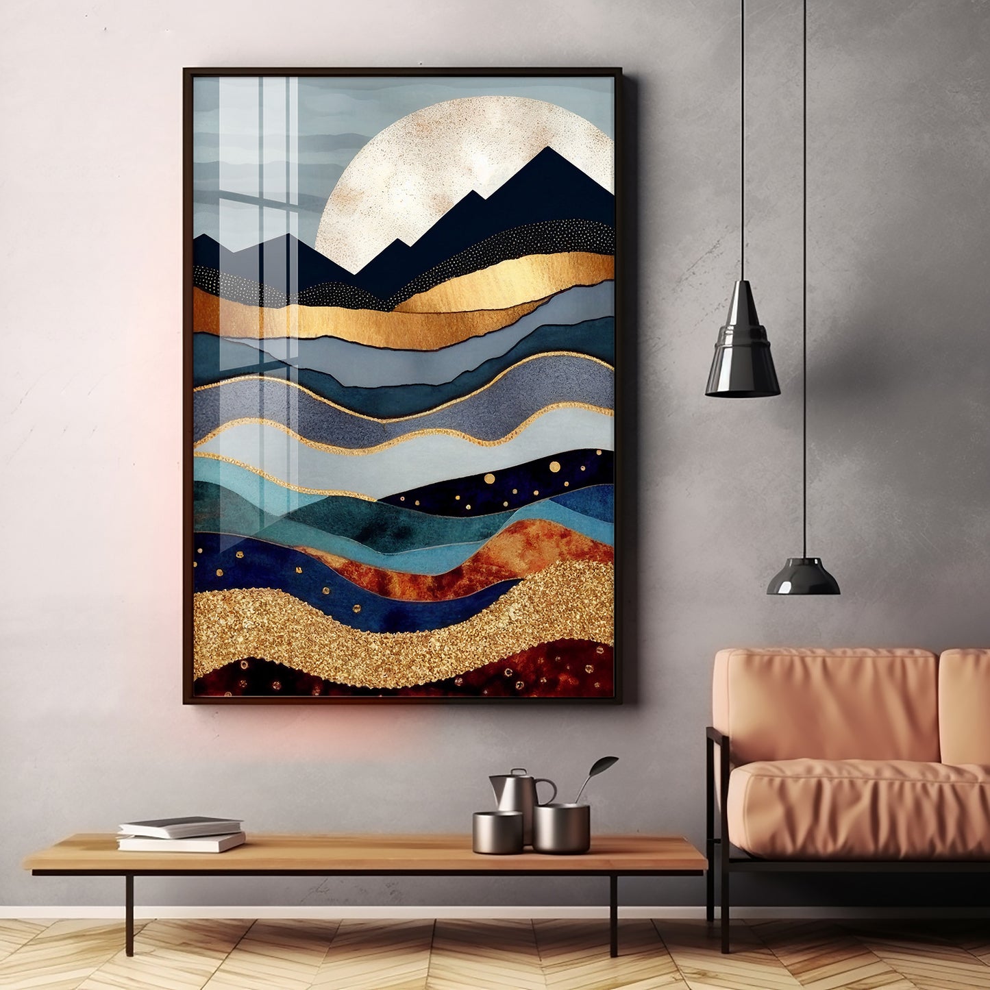 Mountain Peaks Glass Finish Veritcal Wall Art