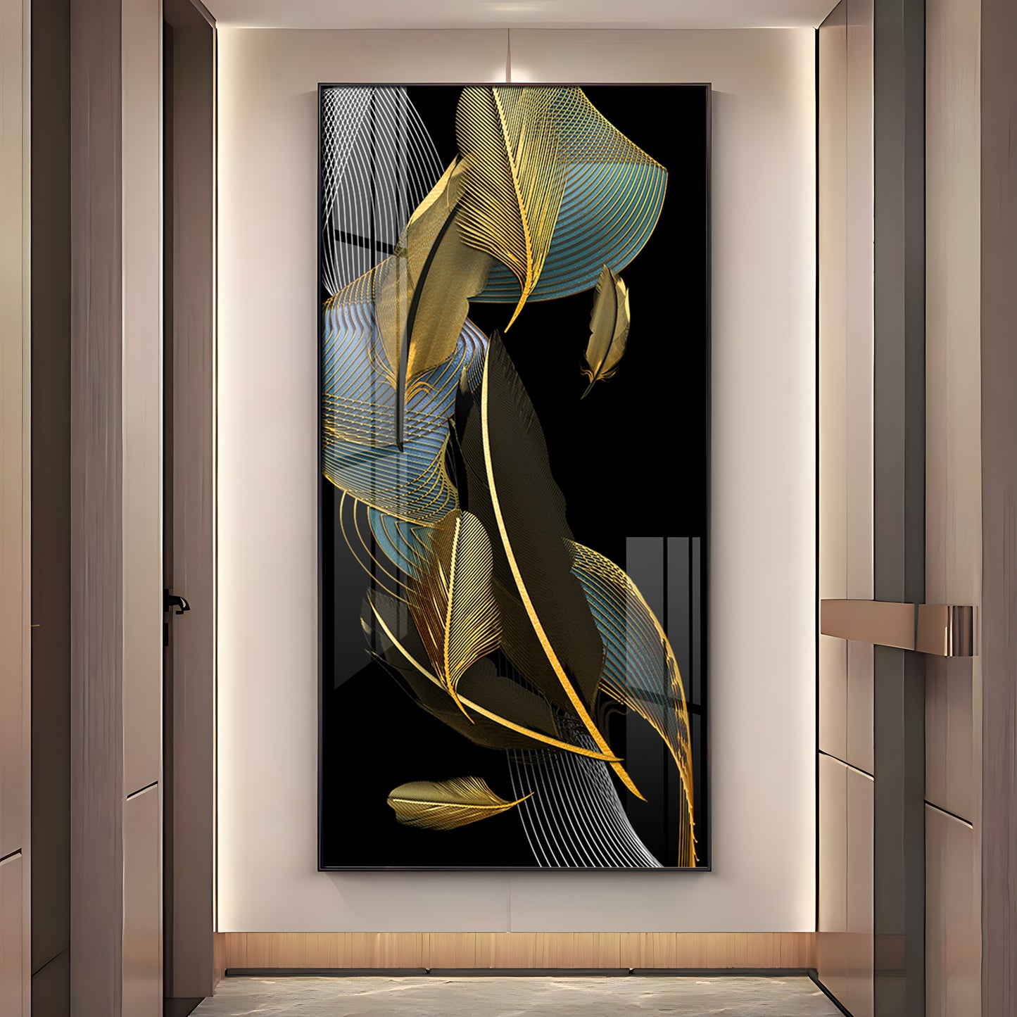 Luxe Leaf Dance Glass Finish Vertical Wall Art