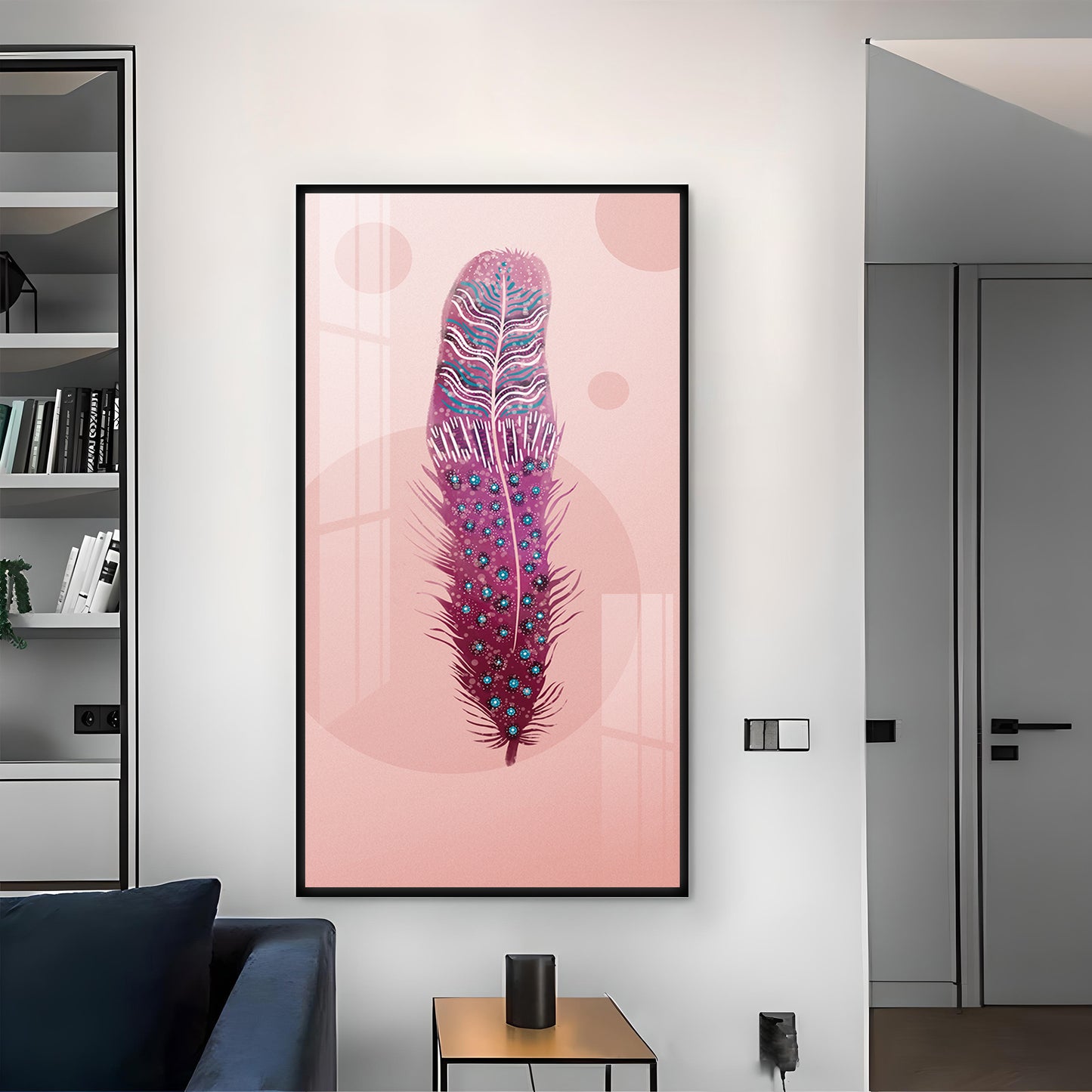 Pink Plume Glass Finish Vertical Wall Art