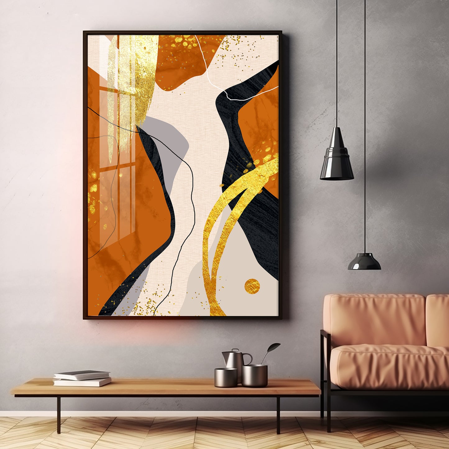 Chic Abstraction Glass Finish Vertical Wall Art