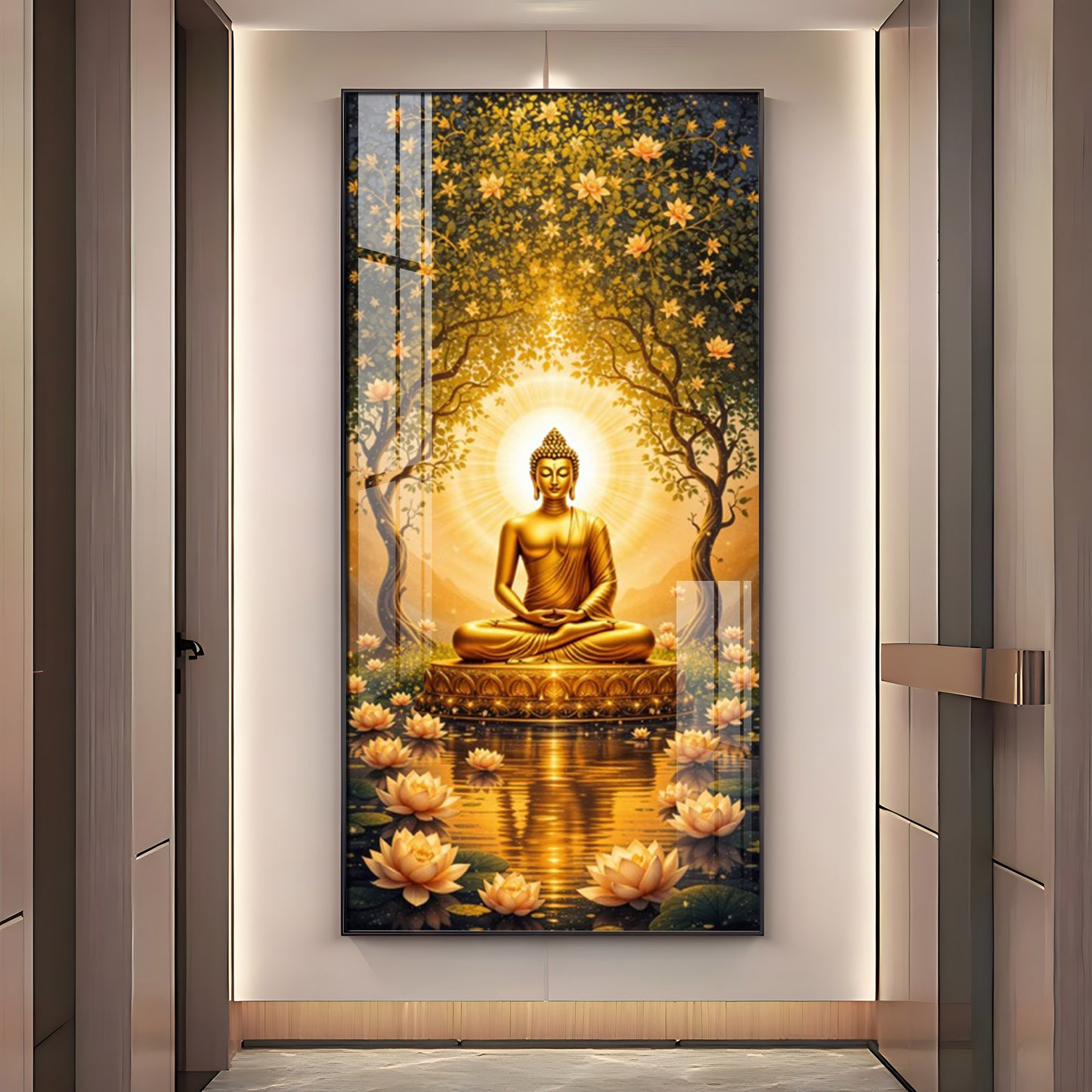 Budha's Aura Enligtning Glass Finish Vertical Wall Art