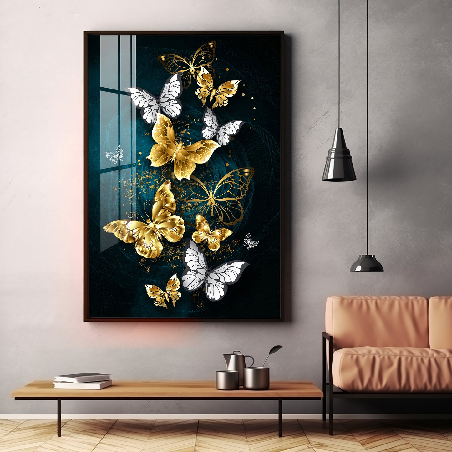 Butterfly Wings Glass Finish Vertical Wall Art