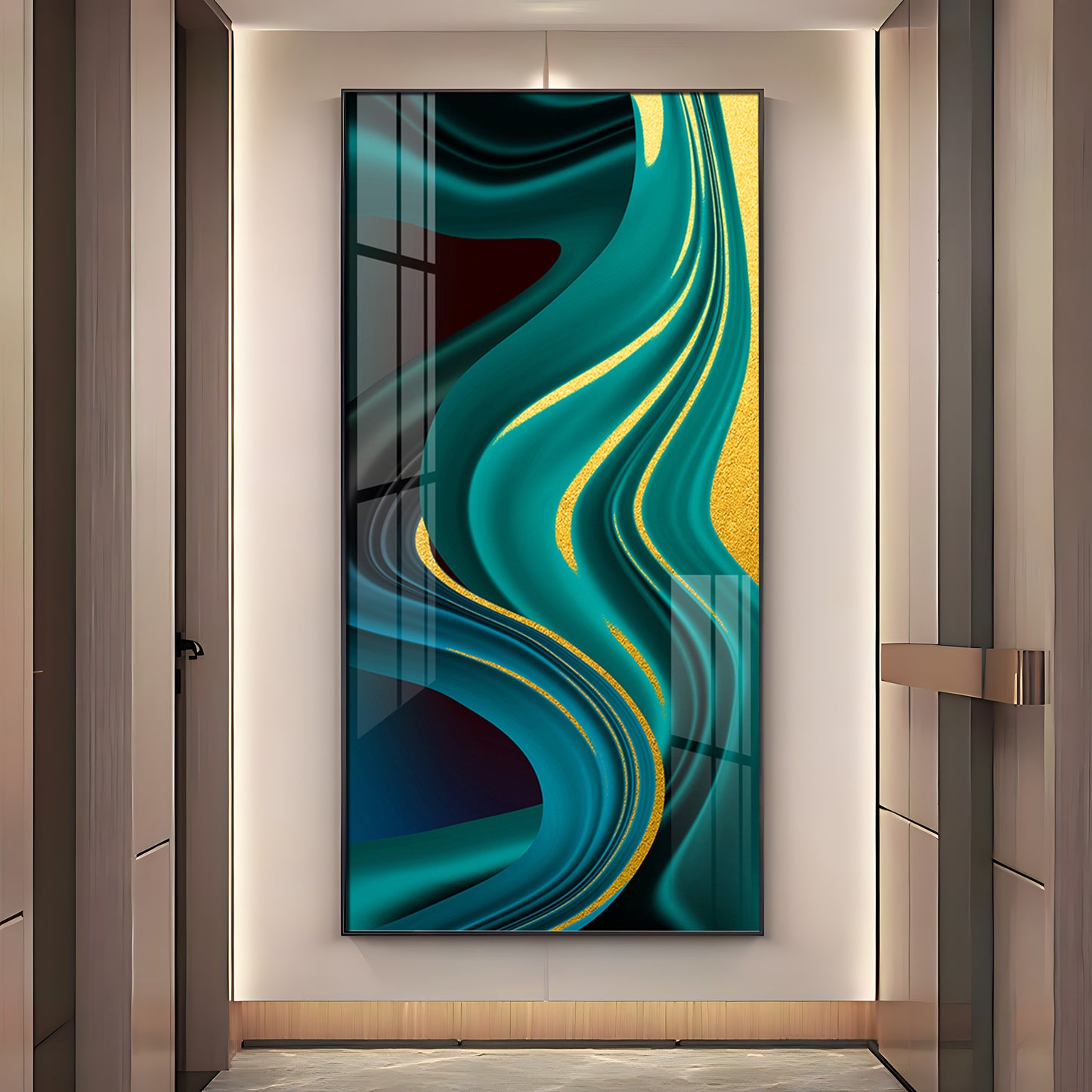 Green Abstract Art Glass Finish Vertical Wall Art