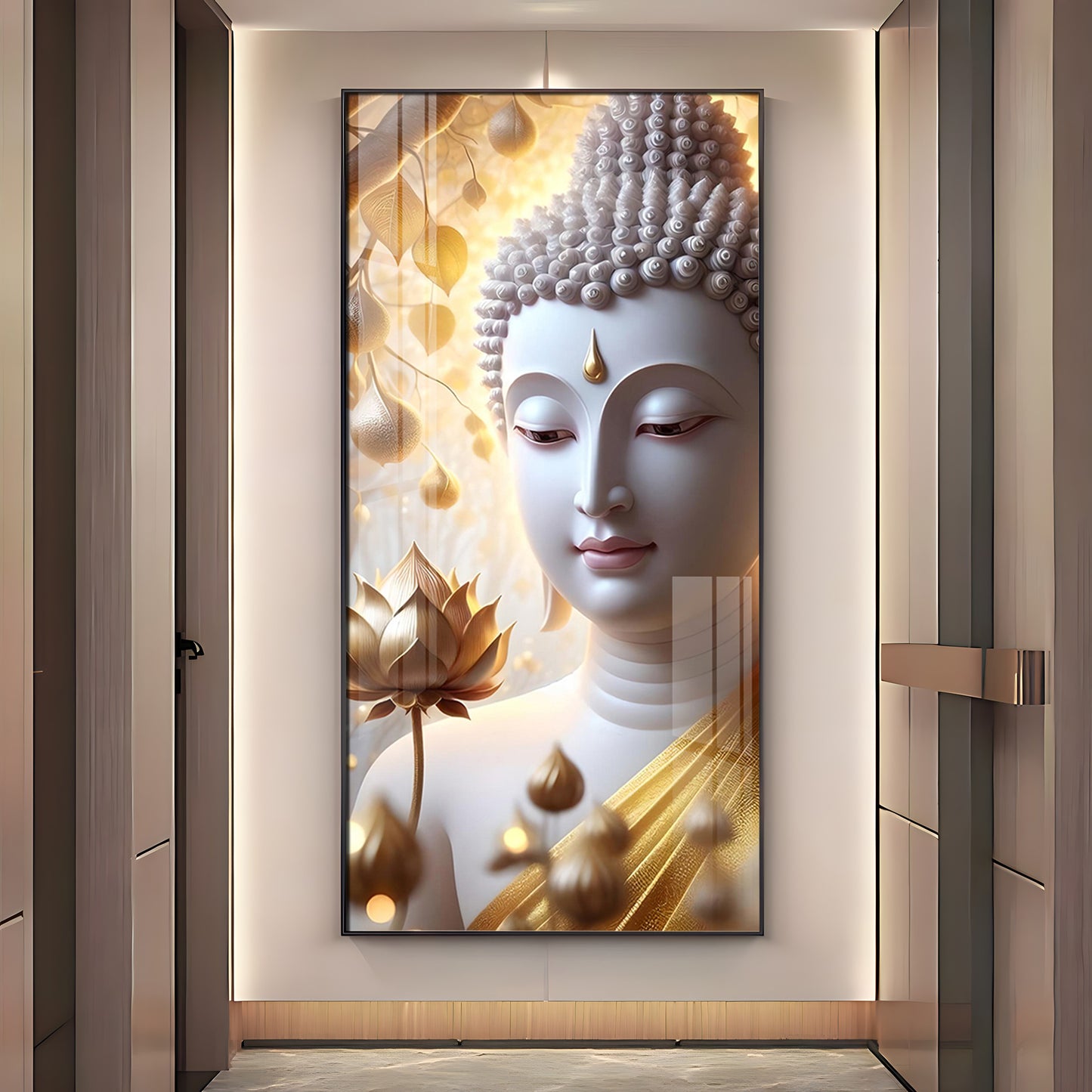 Sacred Stillness Buddha Glass Finish Vertical Wall Art