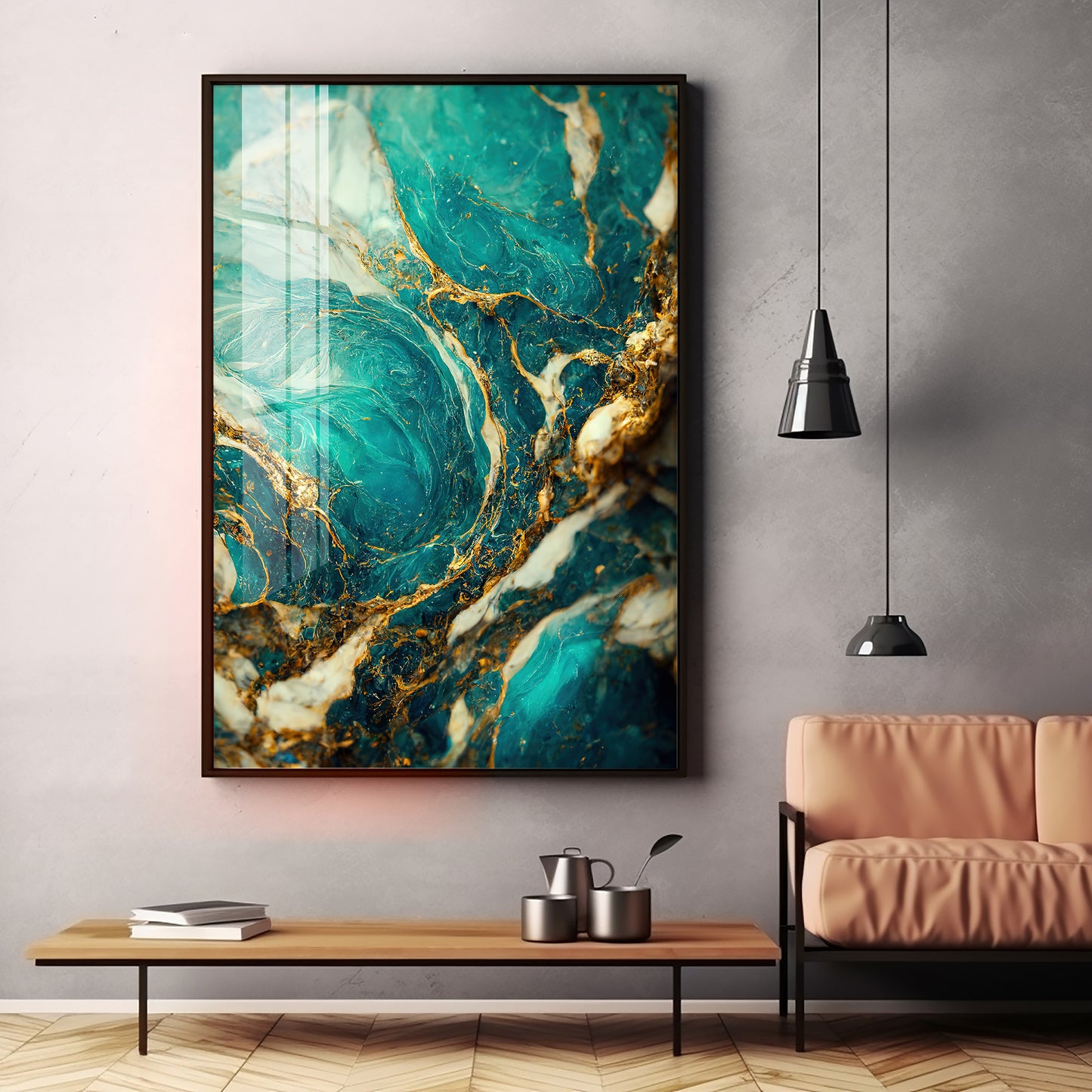 Opulent Ocean Glass Finish Vertical Wall Art