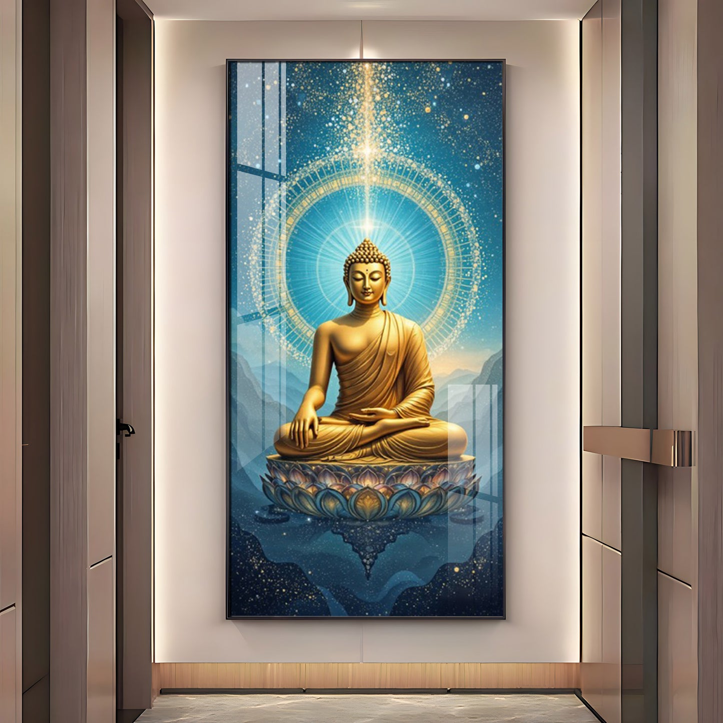 Mastering Concious Energery Budha Glass Finish Vertical Wall Art