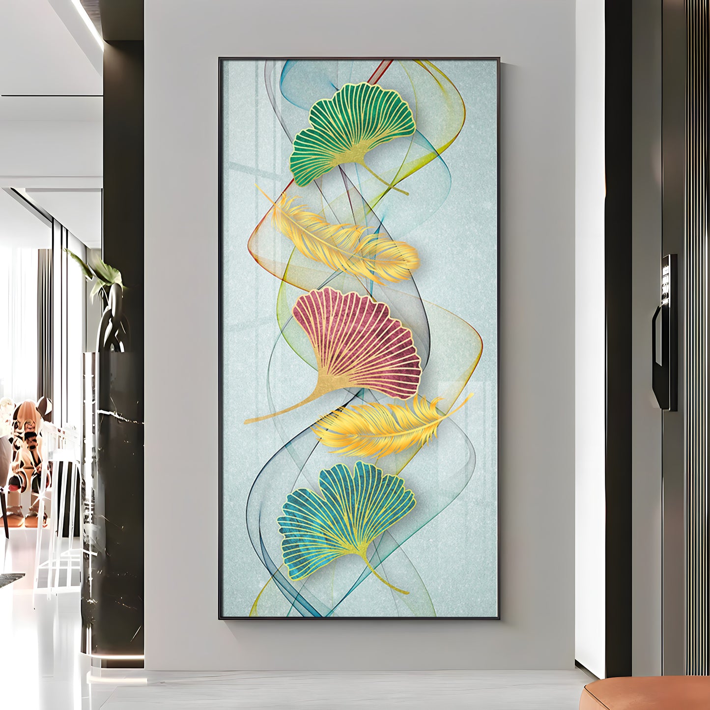 Petal Harmony Glass Finish Vertical Wall Art