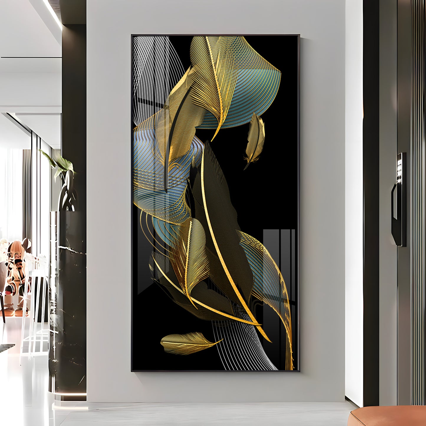 Luxe Leaf Dance Glass Finish Vertical Wall Art