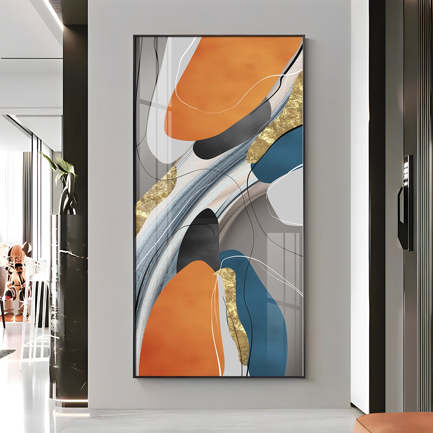 Vivid Abstraction Glass Finish Vertical Wall Art
