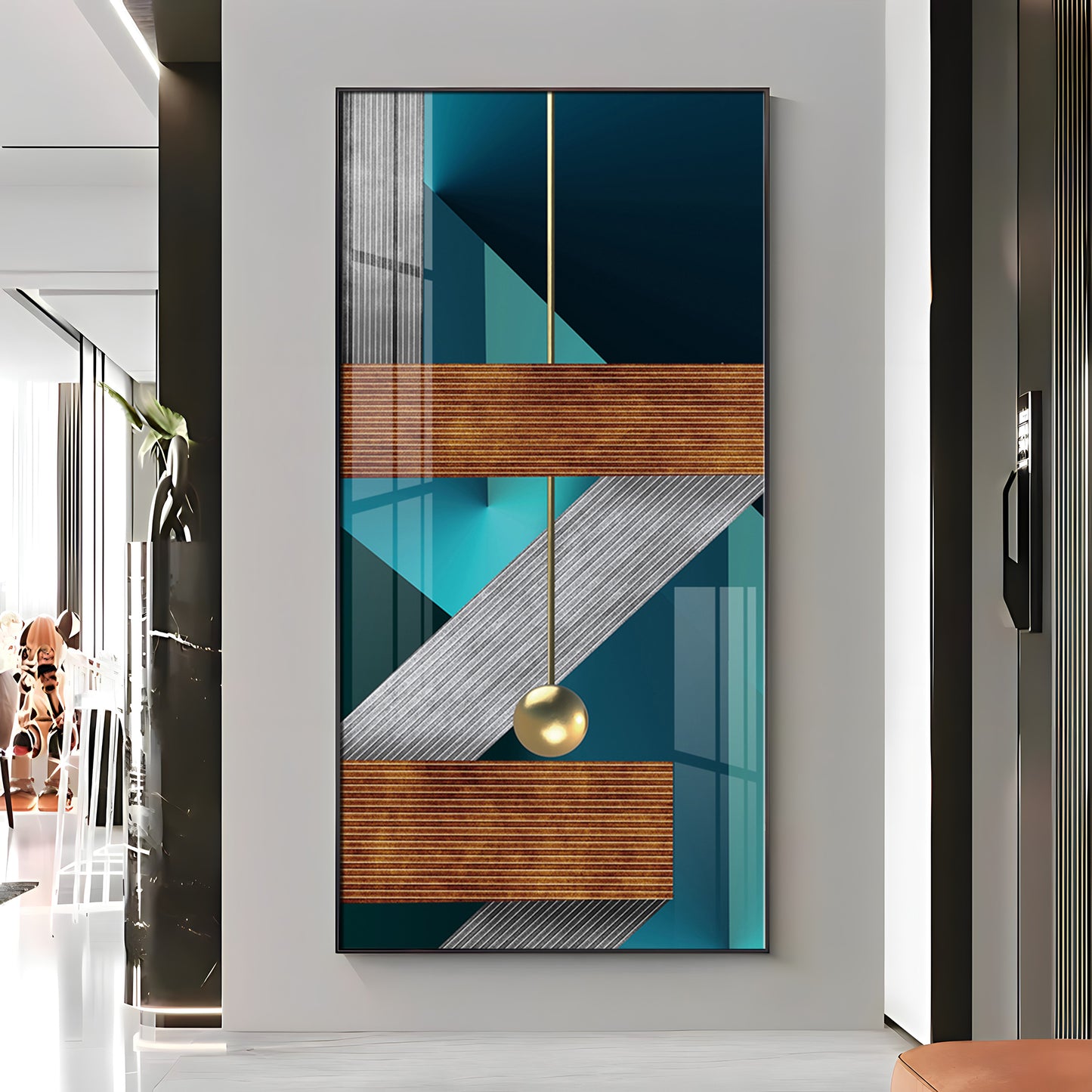 Z Abstraction Glass Finish Vertical Wall Art