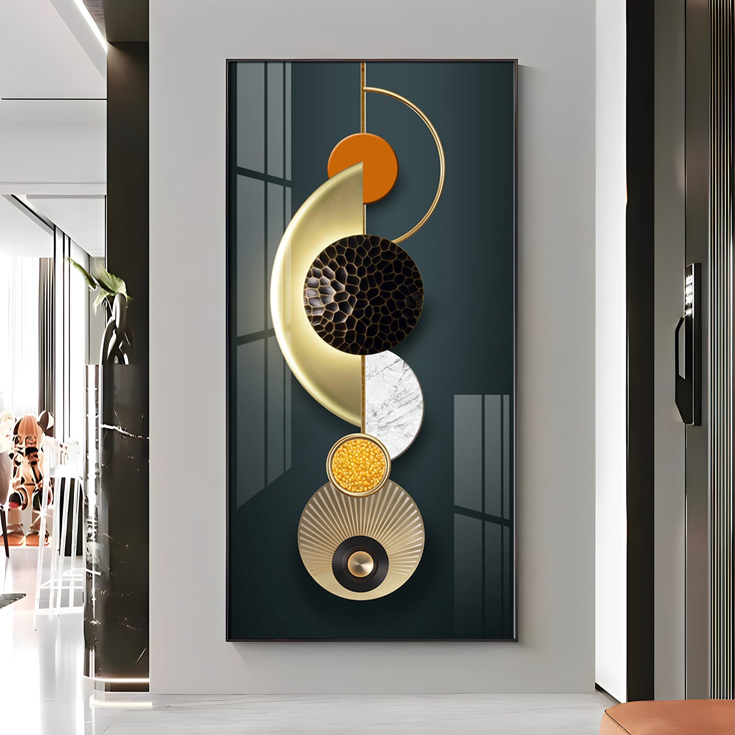 Hemicycle Design Glass Finish Vertical Wall Art