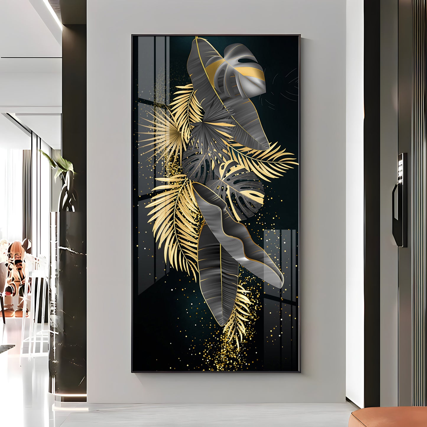 Opulent Avian Glass Finish Vertical Wall Art
