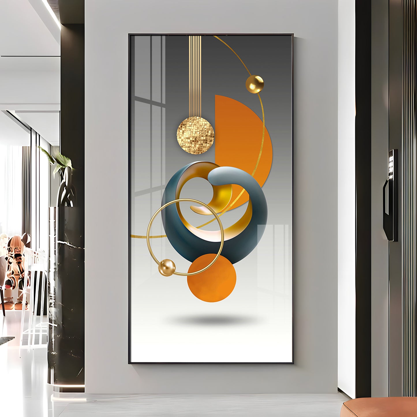 Abstract Geometry Glass Finish Vertical Wall Art