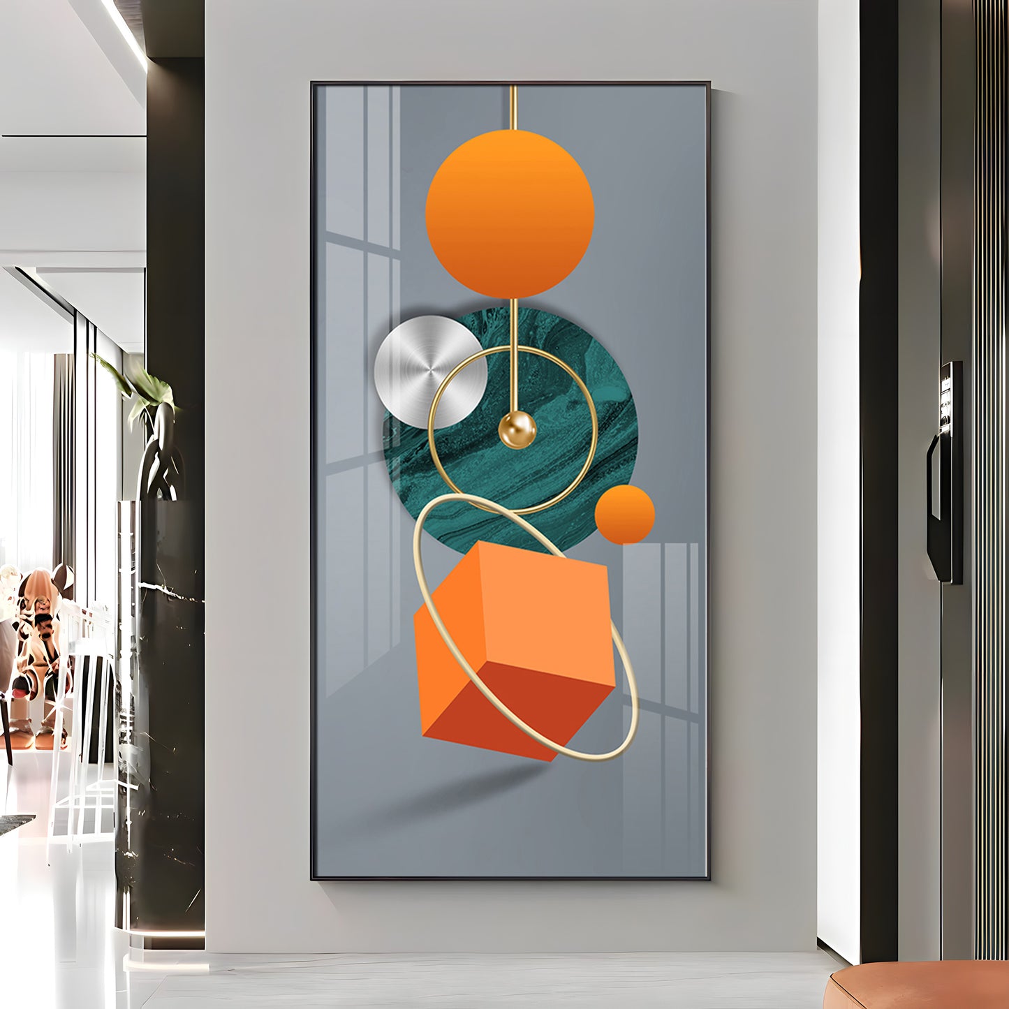 Orange Cube Glass Finish Vertical Wall Art