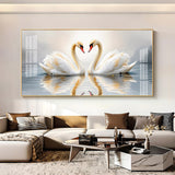 Two White Swan Glass Finish Horizontal Wall Art