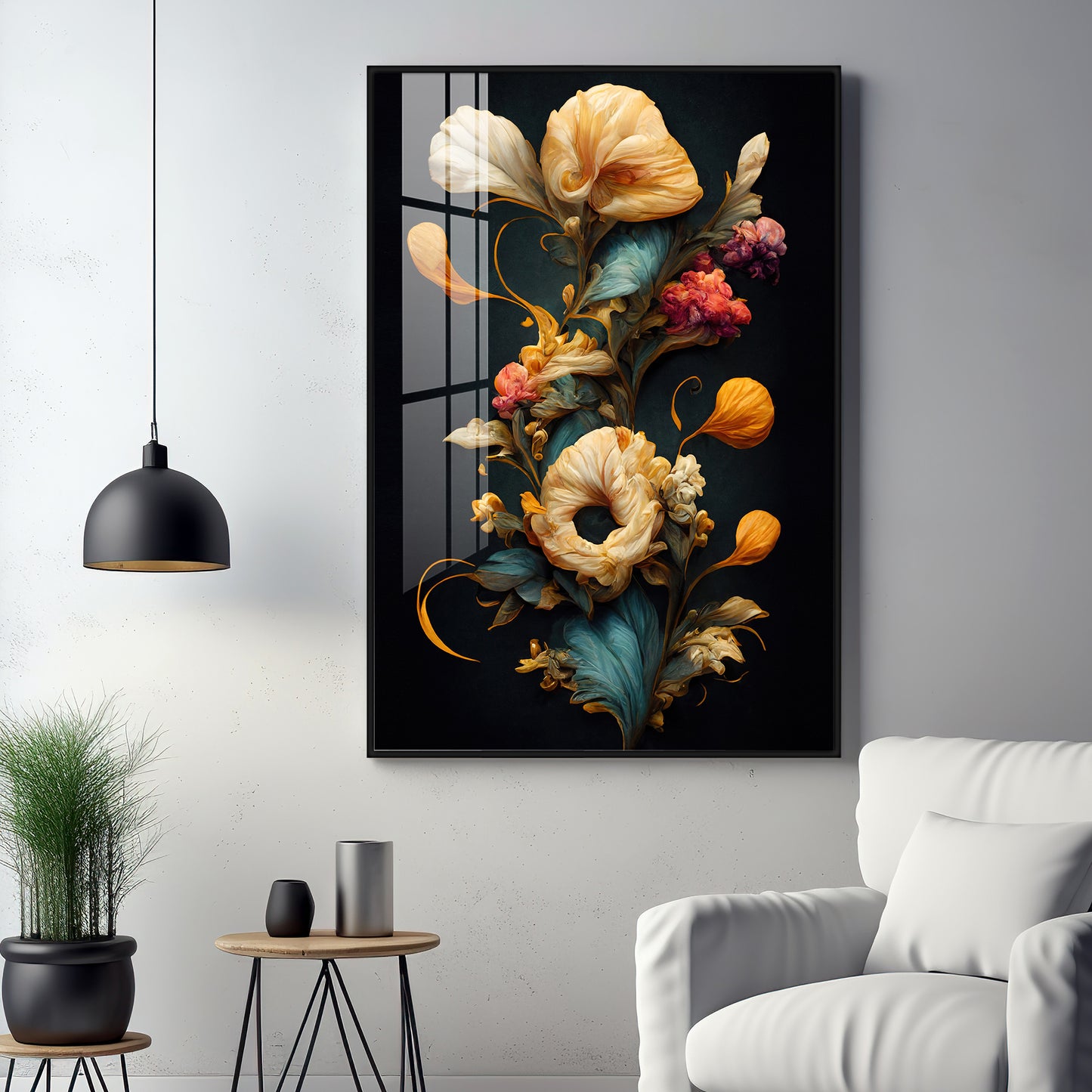 Floral Serenity Glass Finishh Vertical Wall Art