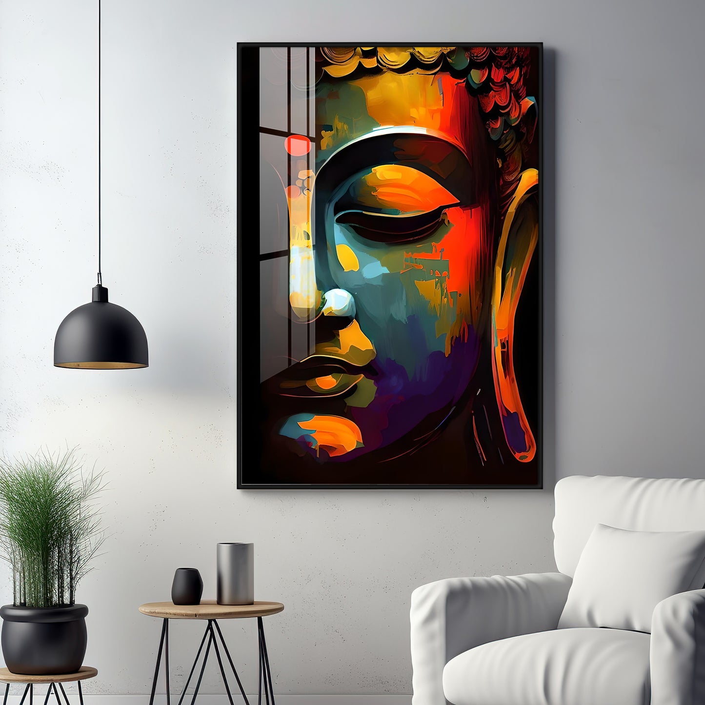 Buddha's Embrace Glass Finish Vertical Wall Art