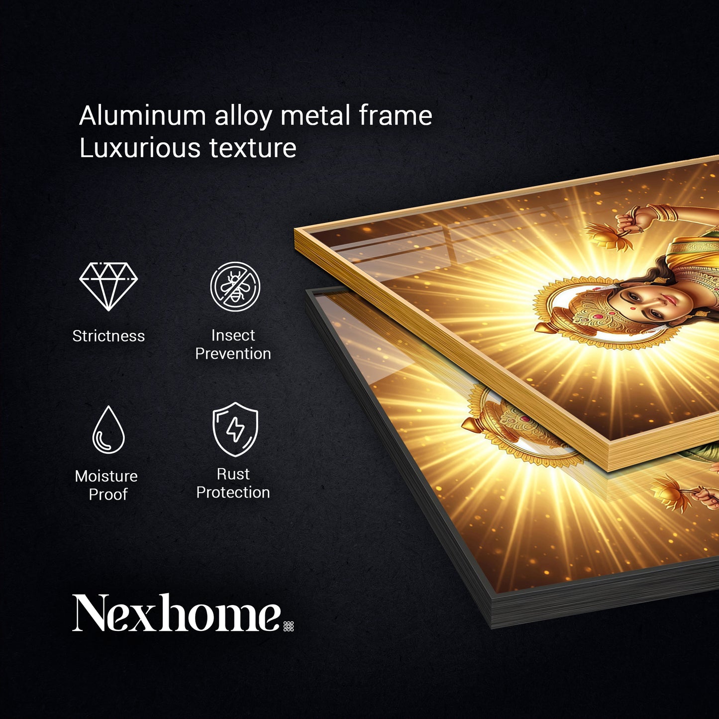 Maa Laxmi On Lotus Glass Finish Vertical Wall Art