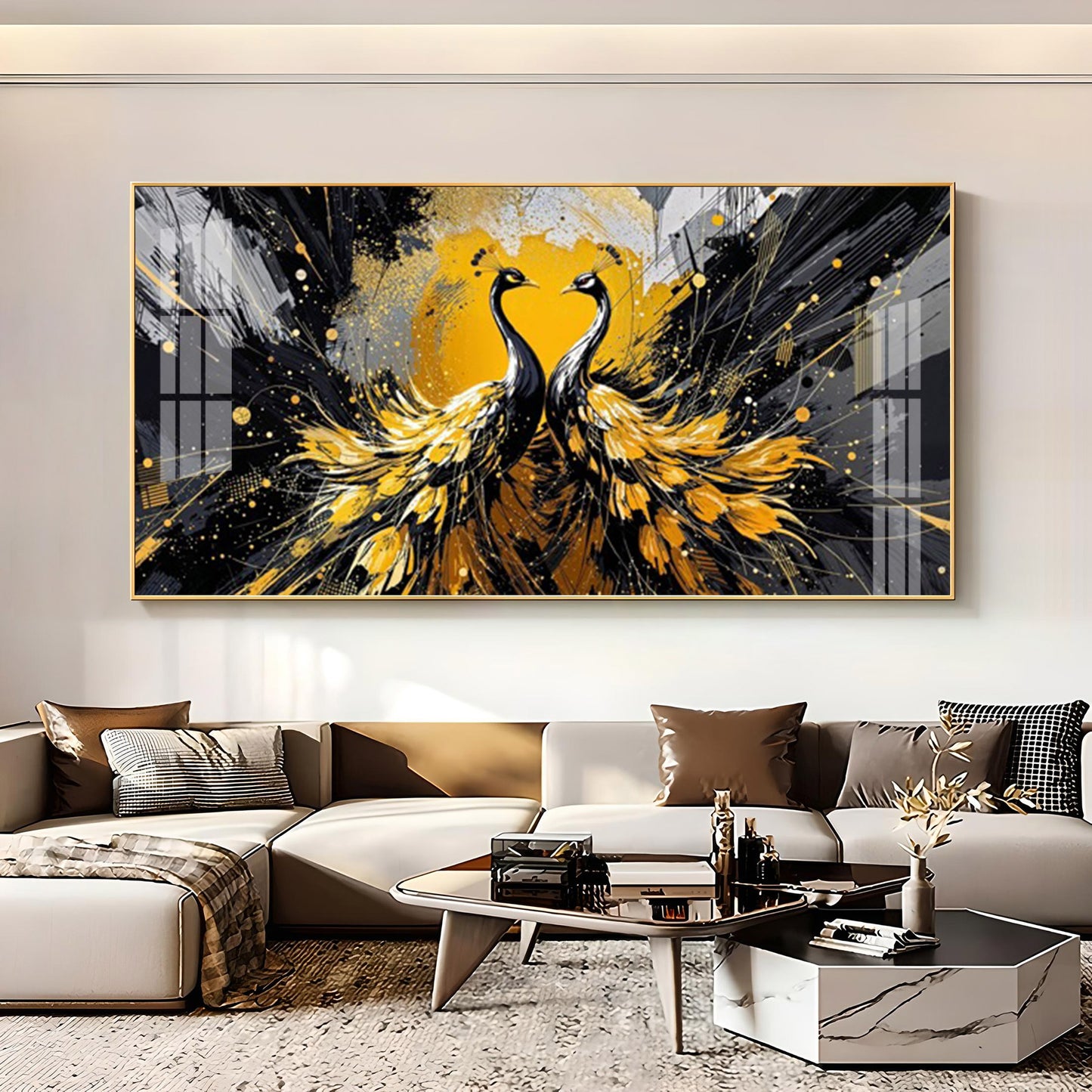 Beautiful Two Mayura Glass Finish Horizontal Wall Art