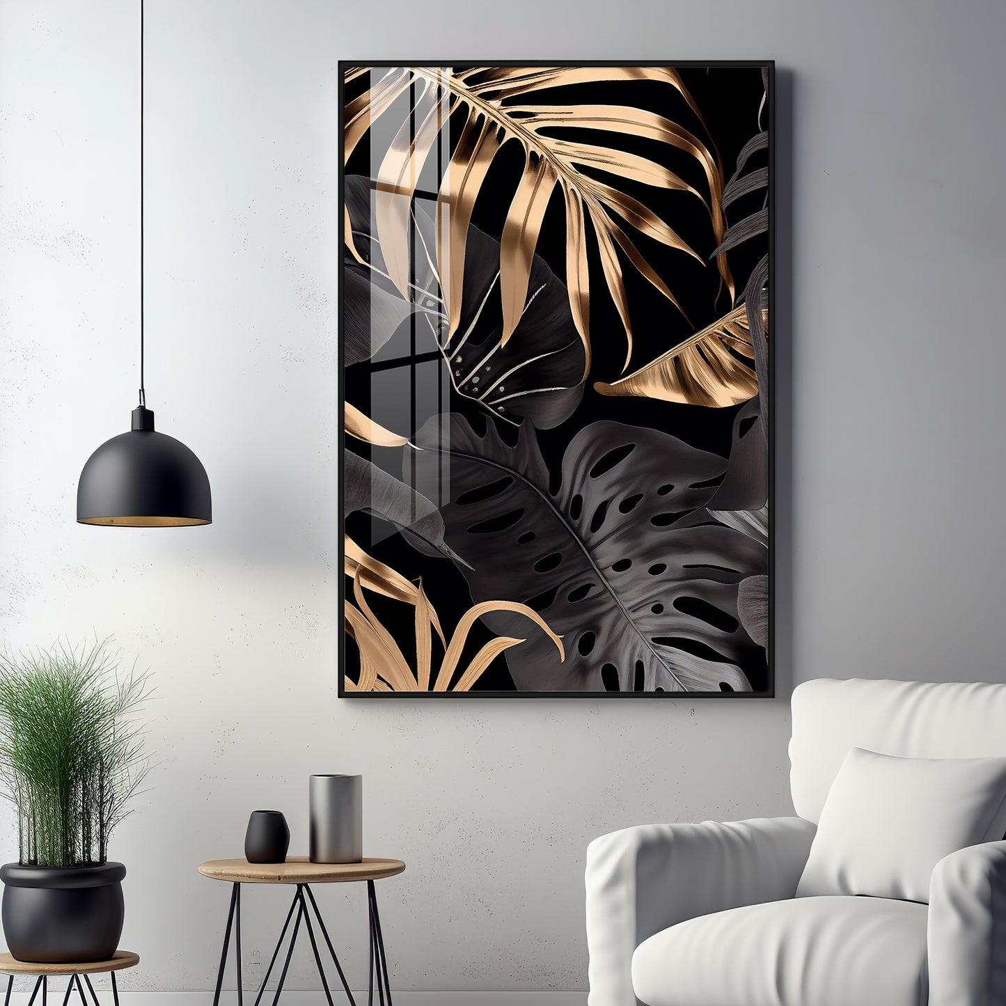 LuxeLeaf Glass Finish Vertical Wall Art