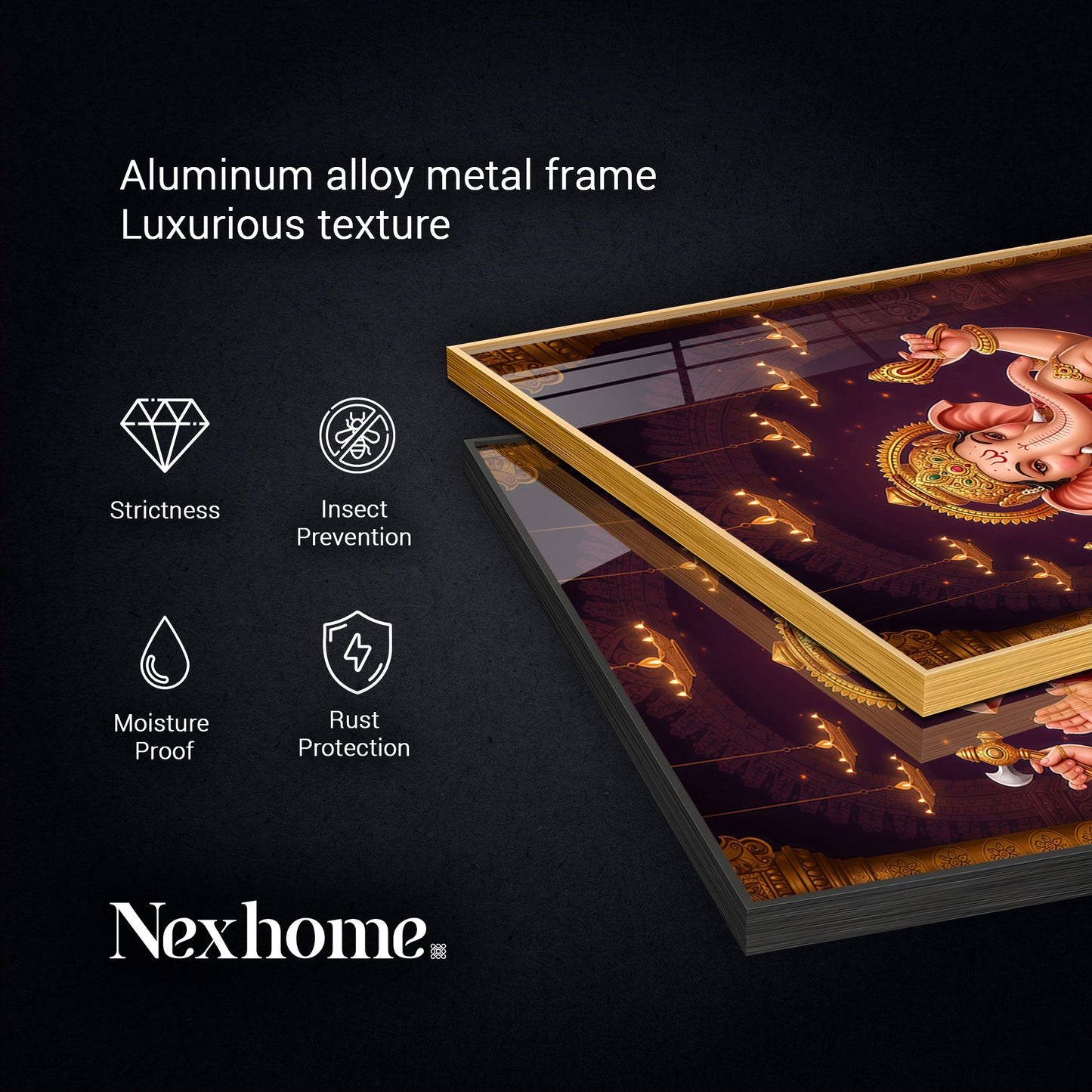 Hindu God Ganesh Glass Finish Vertical Wall Art