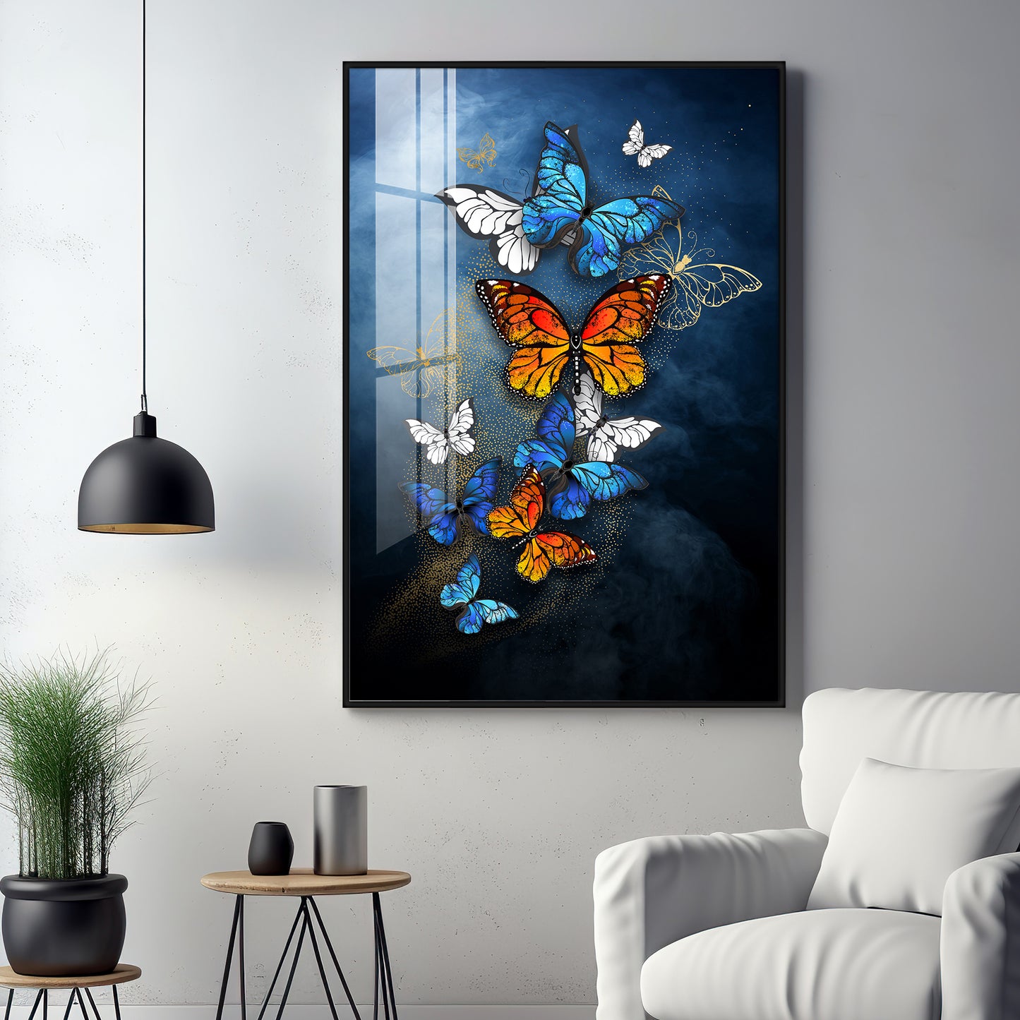 Symphony of Butterflies Glass Finish Vertical Wall Art
