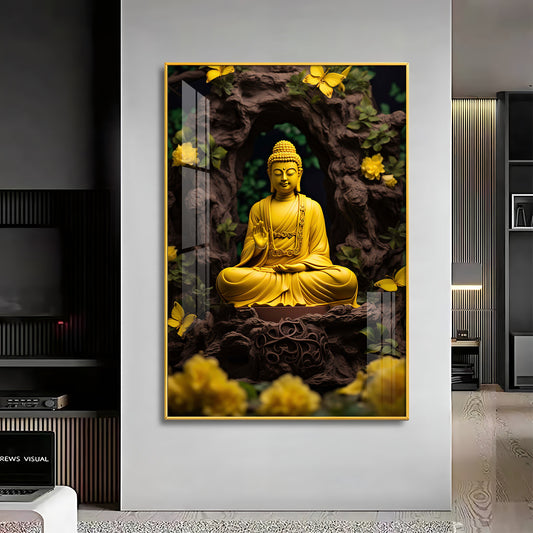 Buddha Bliss Glass Finish Vertical Wall Art