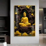 Buddha Bliss Glass Finish Vertical Wall Art