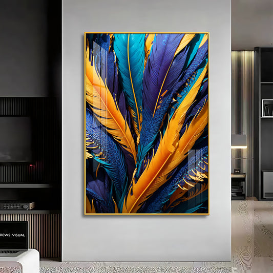Feathered Radiance Glass Finish Vertical Wall Art
