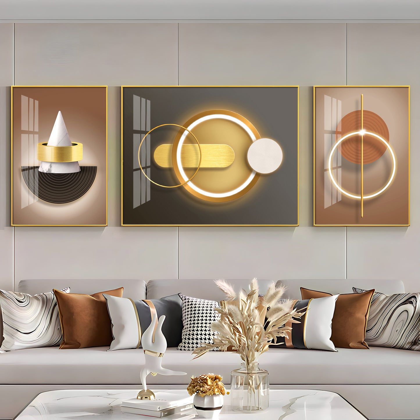 Brown & Gold Fusion Glass Finish Wall Art (Set Of 3)