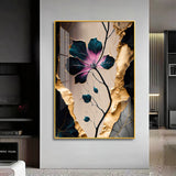Noir Blossom Majesty Glass Finish Vertical Wall Art