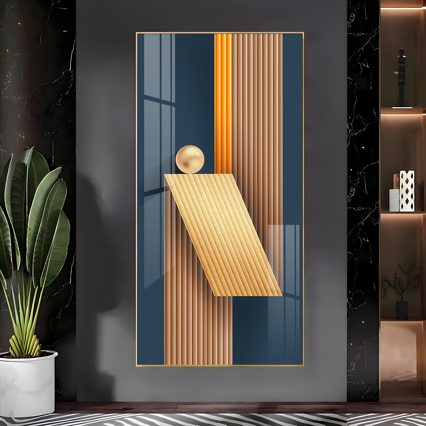 Unfold Abstraction Glass Finish Vertical Wall Art