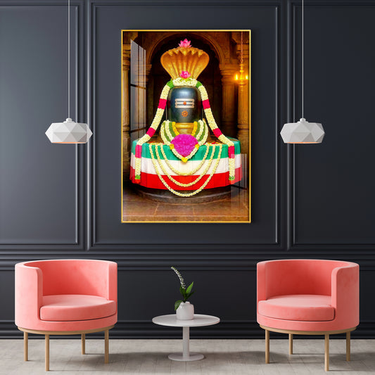 Shiva Lingam Glass Finish Vertical Wall Art