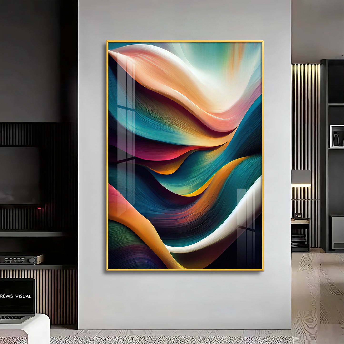 Waves of Color Glass Finish Vertical Wall Art