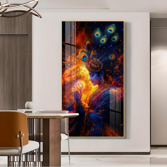 Hare Krishna Glass Finish Vertical Wall Art