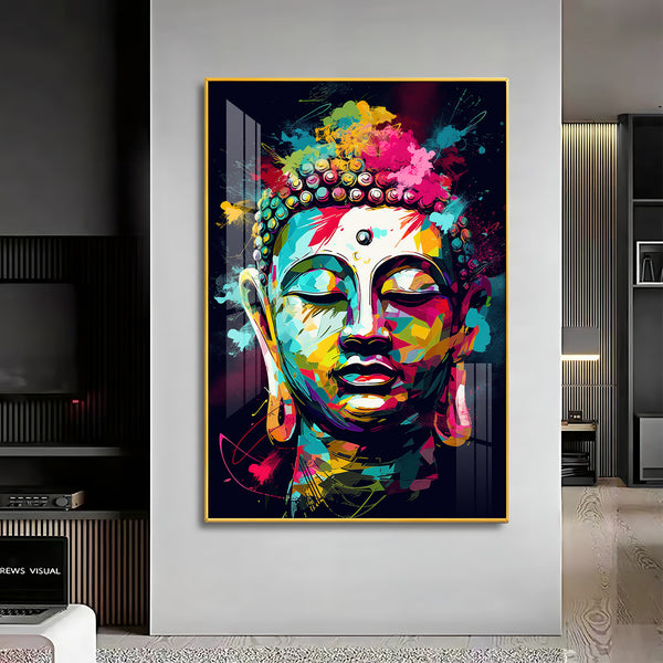 Colorful Enlightenment Glass Finish Vertical Wall Art
