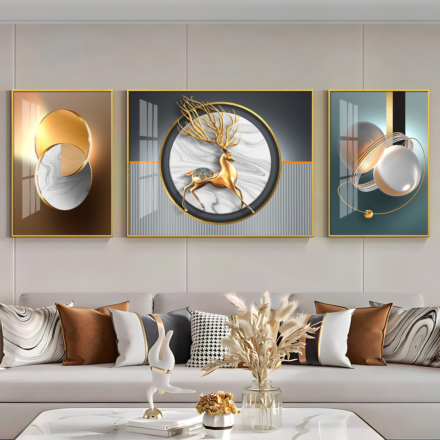 Abstraction of Deer Glass Finish Wall Art (Set Of 3)